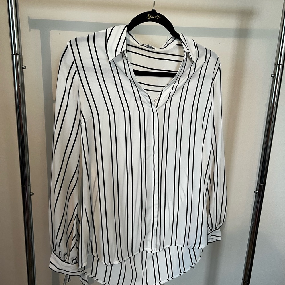 Express Button Up High Low Blouse with Fun wrist detail